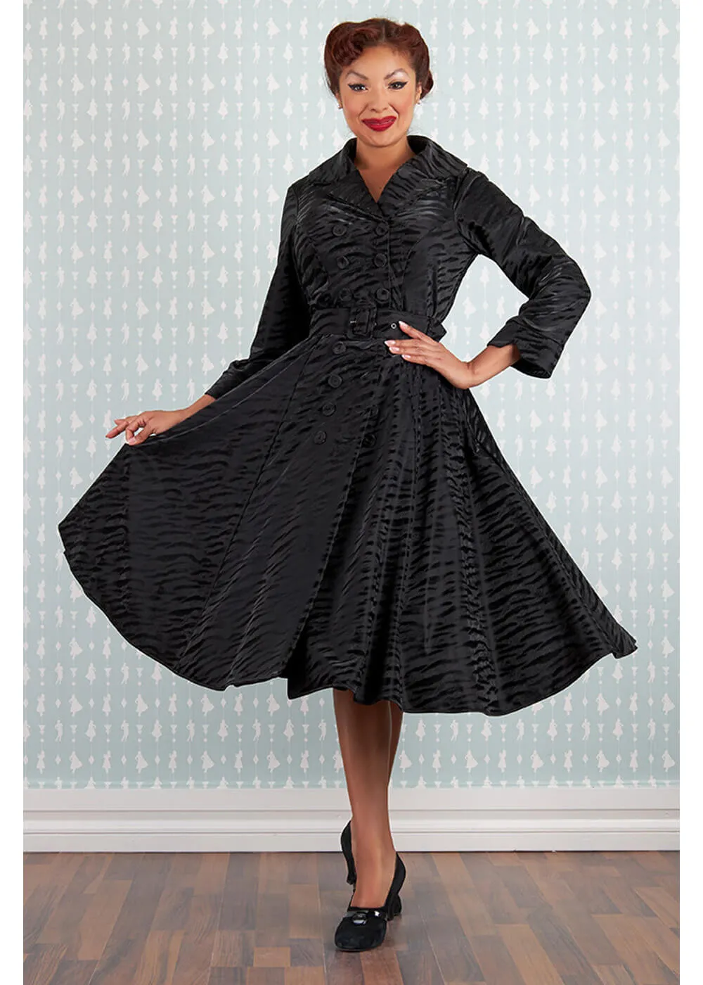 Miss Candyfloss Magena Lou Tiger 50's Swing Coat Dress Black