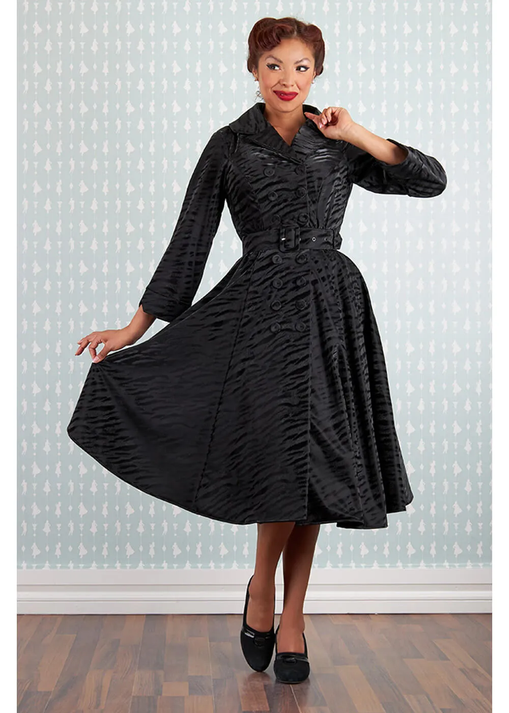 Miss Candyfloss Magena Lou Tiger 50's Swing Coat Dress Black