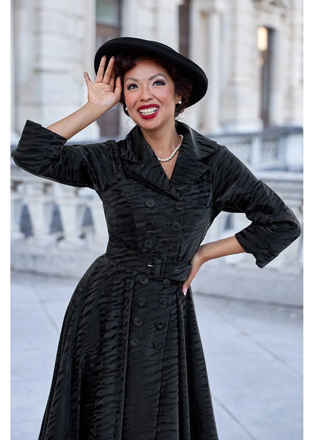 Miss Candyfloss Magena Lou Tiger 50's Swing Coat Dress Black
