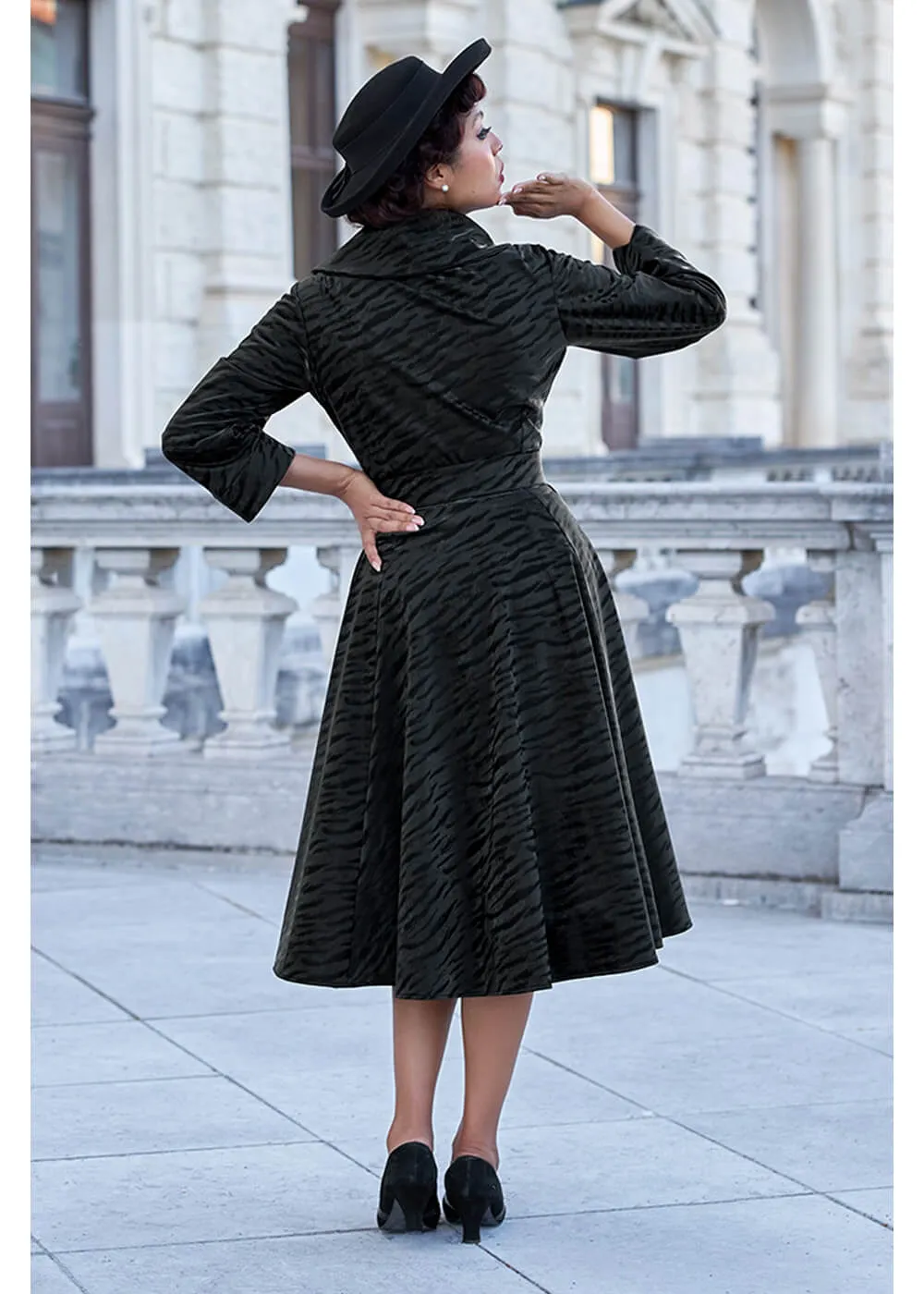 Miss Candyfloss Magena Lou Tiger 50's Swing Coat Dress Black