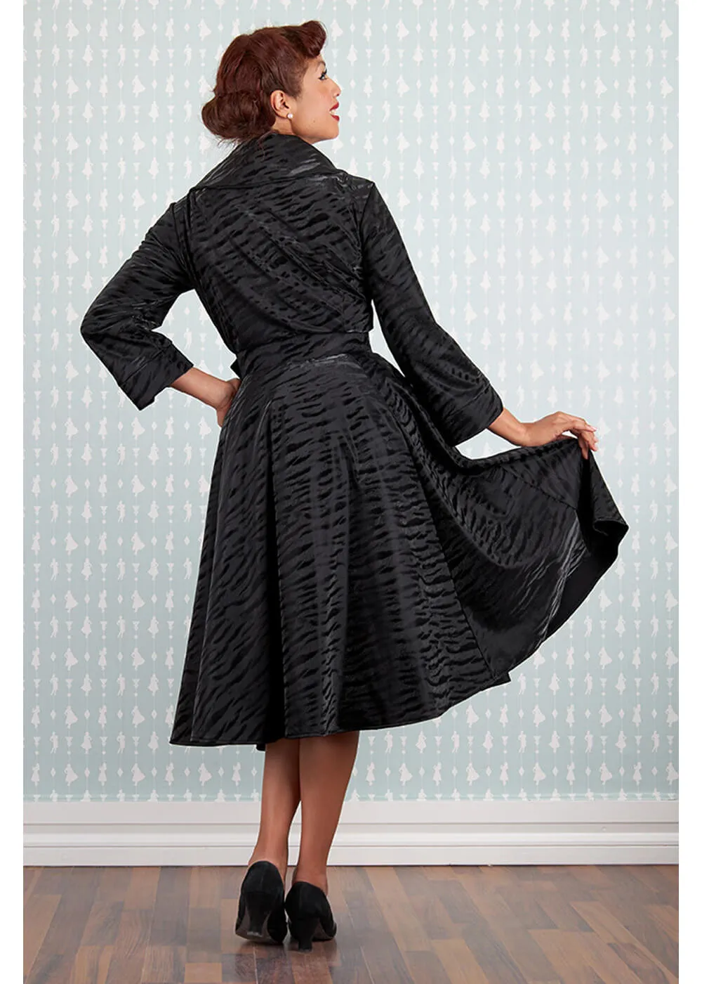 Miss Candyfloss Magena Lou Tiger 50's Swing Coat Dress Black