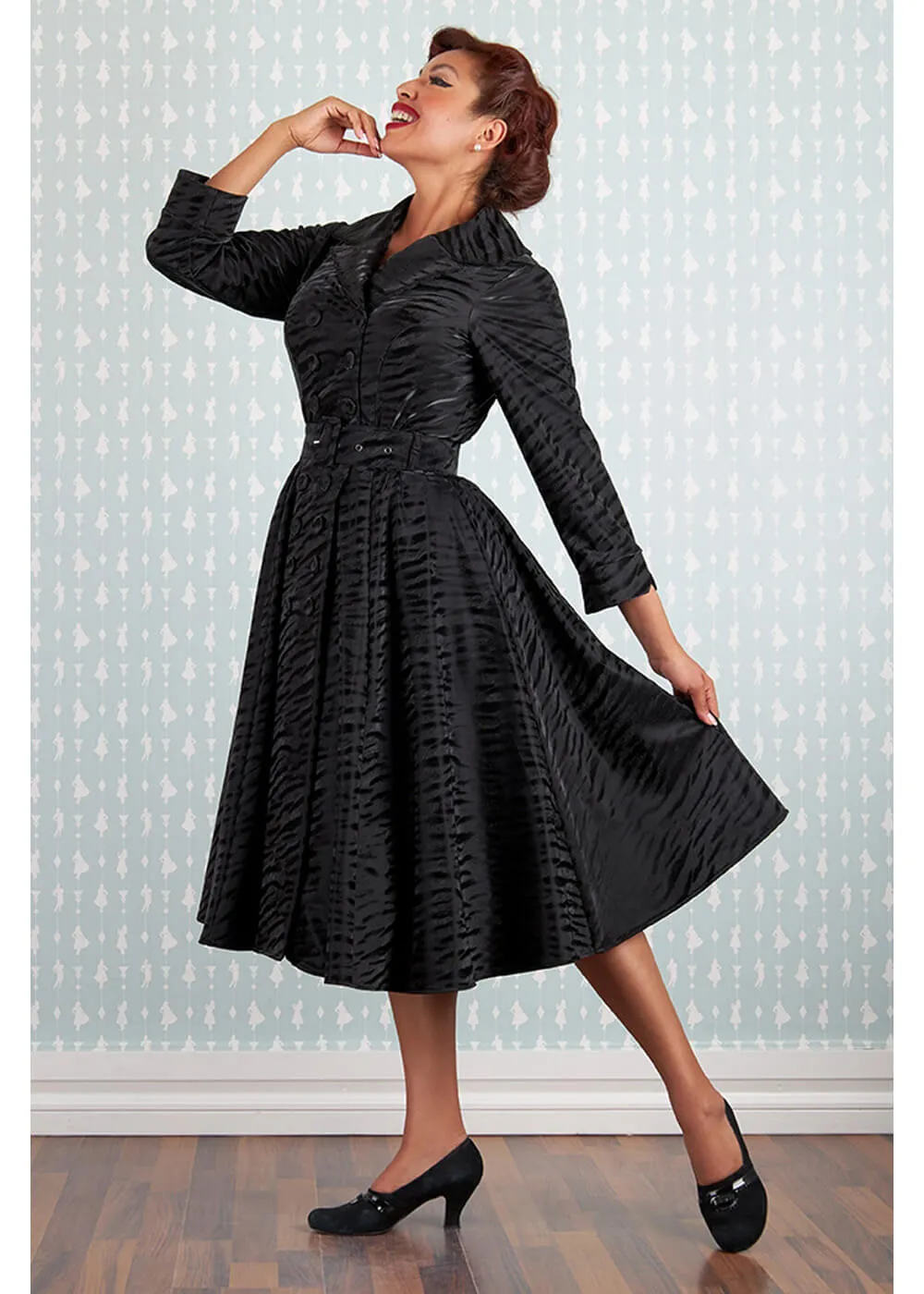 Miss Candyfloss Magena Lou Tiger 50's Swing Coat Dress Black