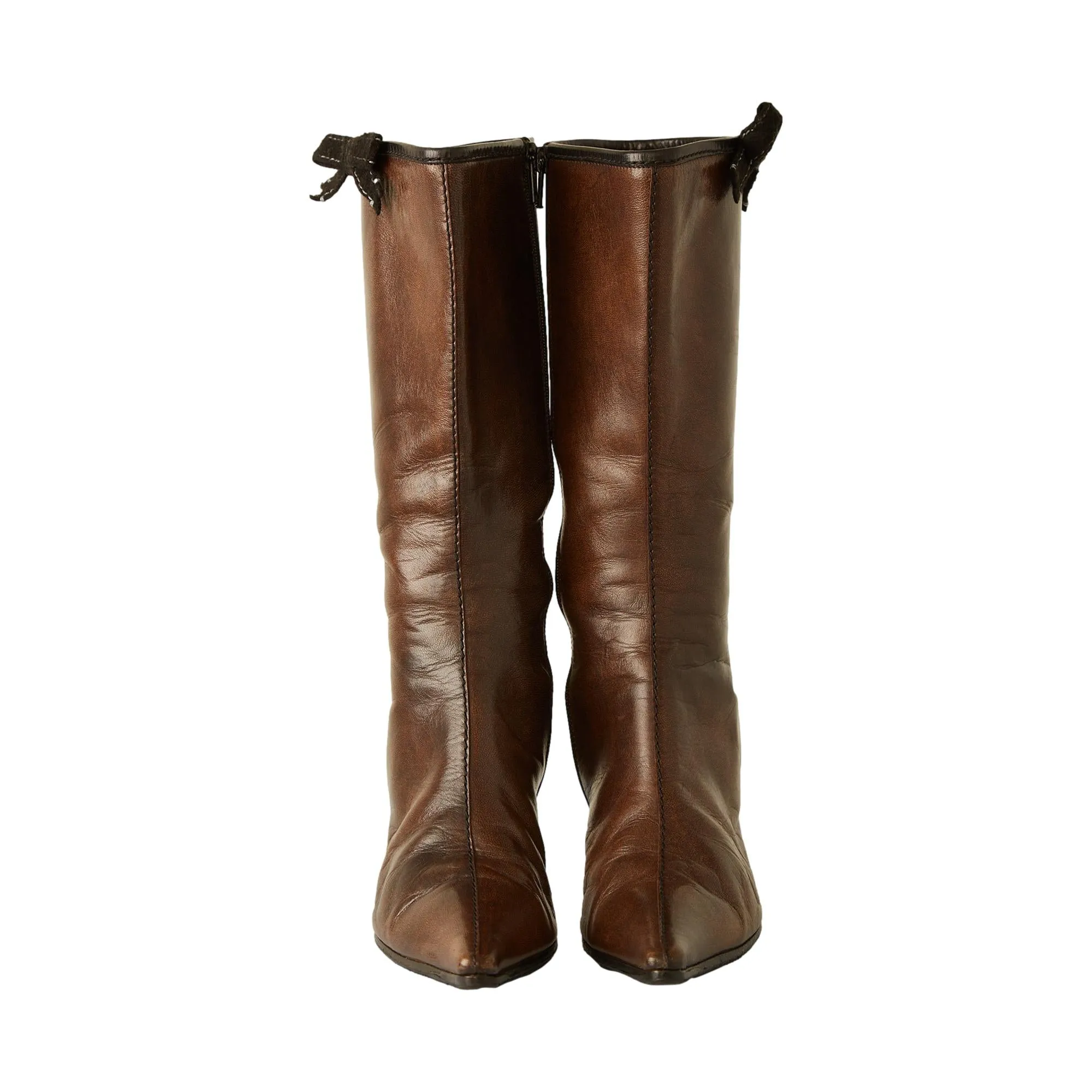 Miu Miu Brown Leather Bow Boots