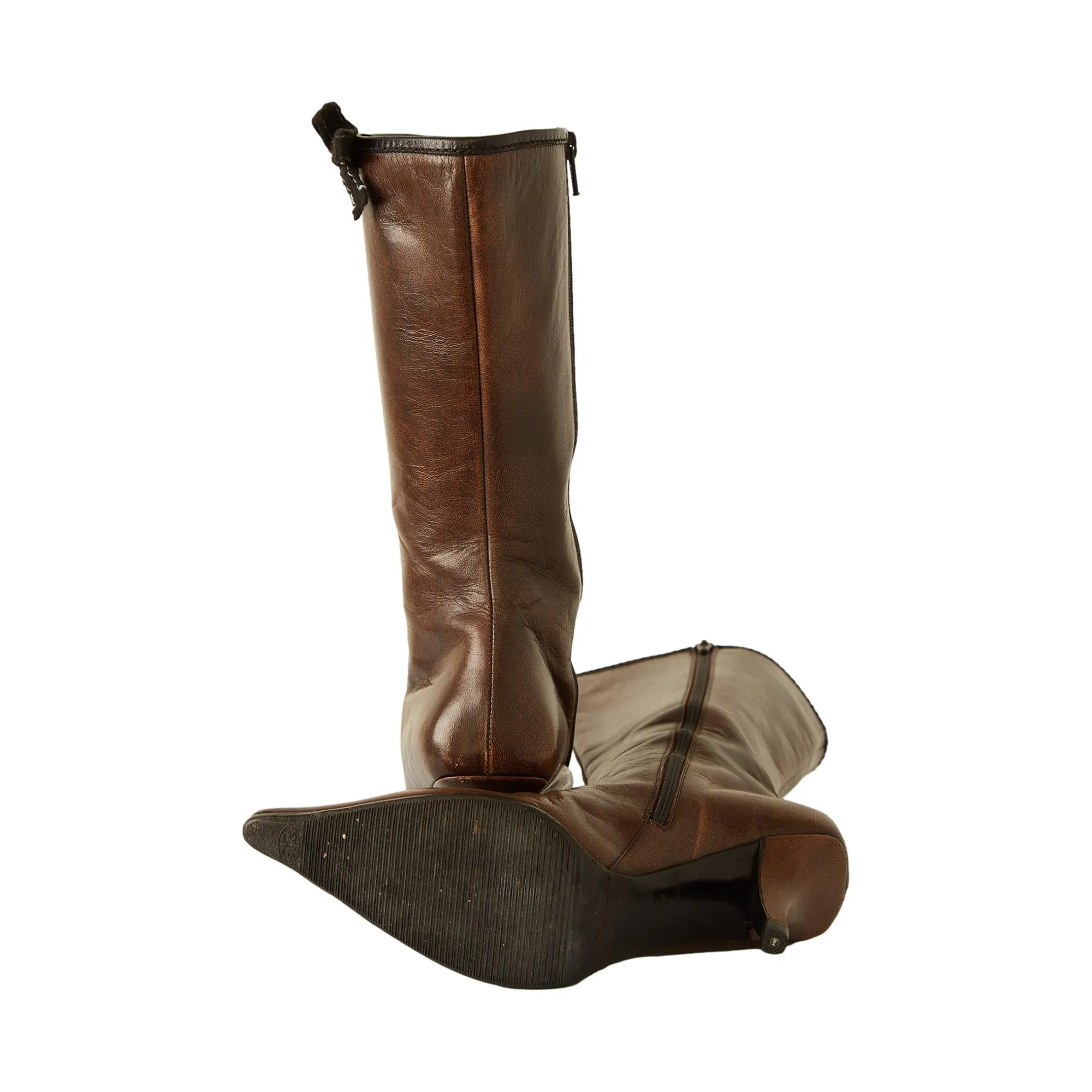 Miu Miu Brown Leather Bow Boots