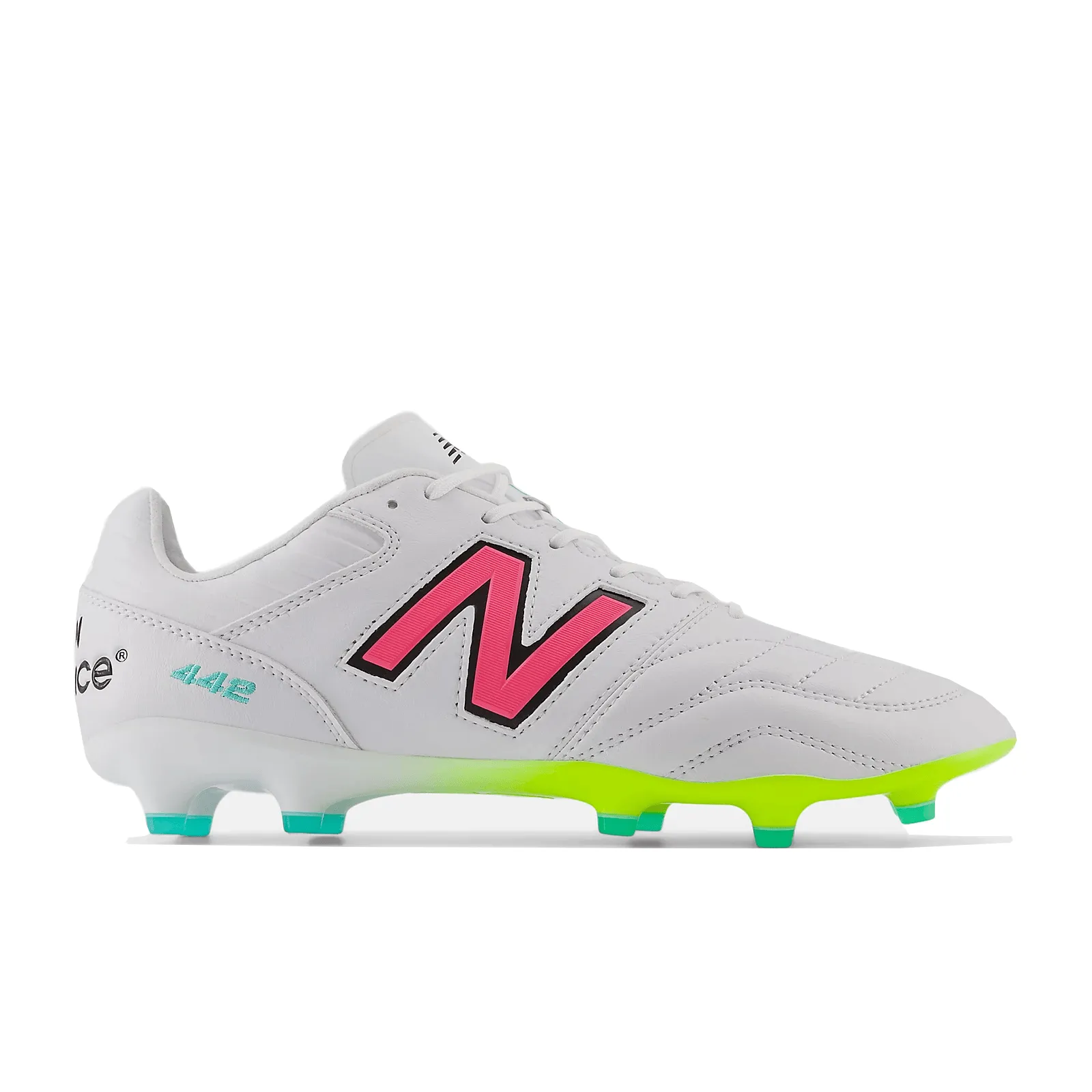New Balance 442 v2 Pro Synthetic FG - White/Hi Lite/Neon Pink