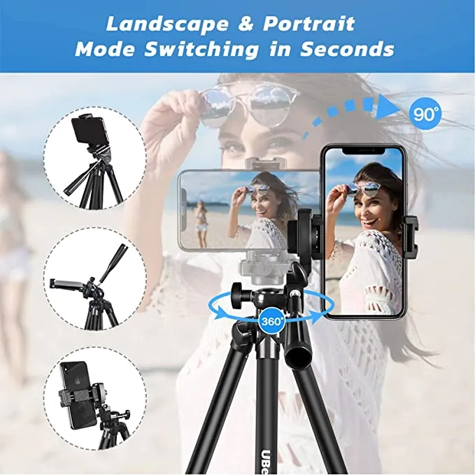 New UBeesize Phone Tripod, 50" Adjustable Travel Video Tripod Stand with Cell Phone Mount Holder & Smartphone Bluetooth Remote, Compatible with iPhone/Android