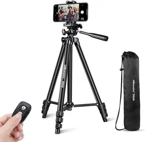 New UBeesize Phone Tripod, 50" Adjustable Travel Video Tripod Stand with Cell Phone Mount Holder & Smartphone Bluetooth Remote, Compatible with iPhone/Android