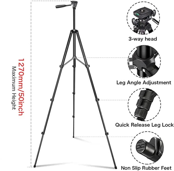 New UBeesize Phone Tripod, 50" Adjustable Travel Video Tripod Stand with Cell Phone Mount Holder & Smartphone Bluetooth Remote, Compatible with iPhone/Android