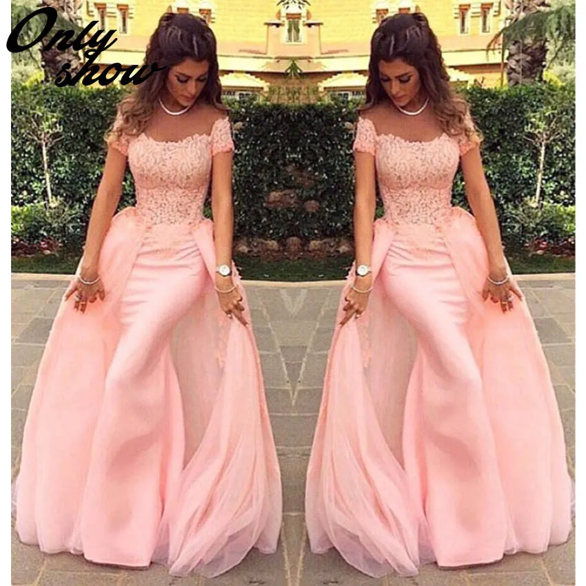 Off Shoulder Pink Prom Dresses,Short Sleeve Prom Dress,Evening Dress