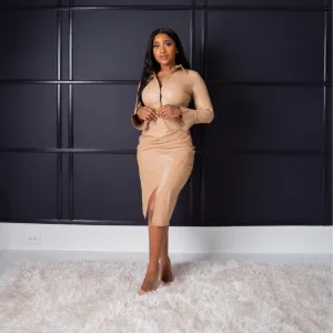 Olivia Vegan Leather Button Front Dress