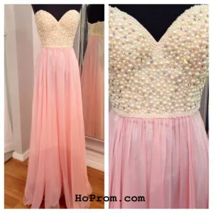 Pearls Prom Dresses Pink Pearl Chiffon Prom Dress Pink Evening Dress