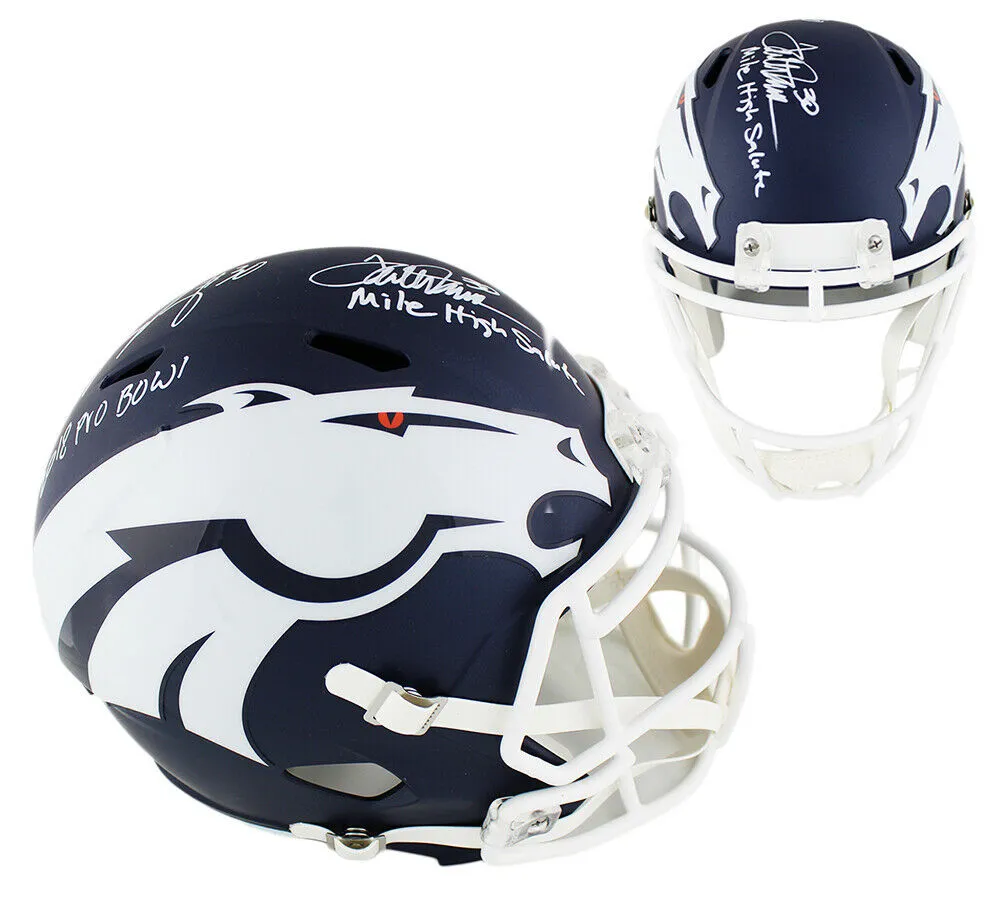 Phillip Lindsay & Terrell Davis Signed Denver Broncos Speed Full Size AMP Helmet