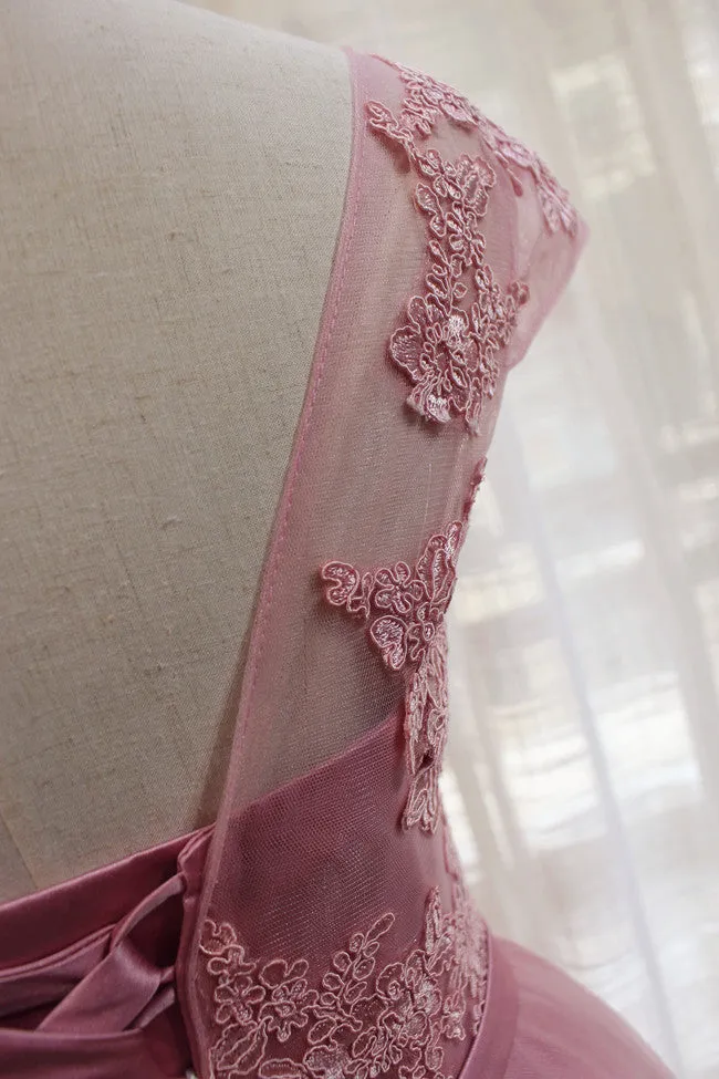 Pink Tulle Round Neckline Short Homecoming Dresses, Pink Party Dress, Bridesmaid Dresses