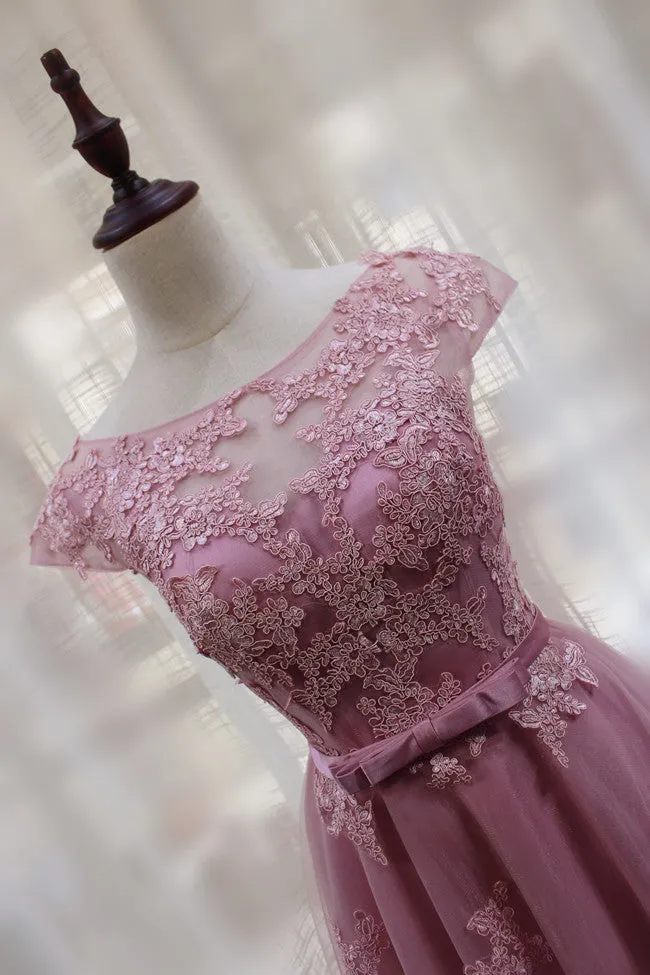 Pink Tulle Round Neckline Short Homecoming Dresses, Pink Party Dress, Bridesmaid Dresses
