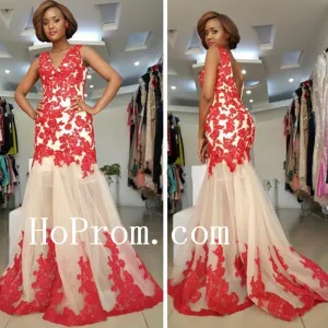 Red Applique Prom Dresses,Sleeveless Prom Dress,Evening Dress