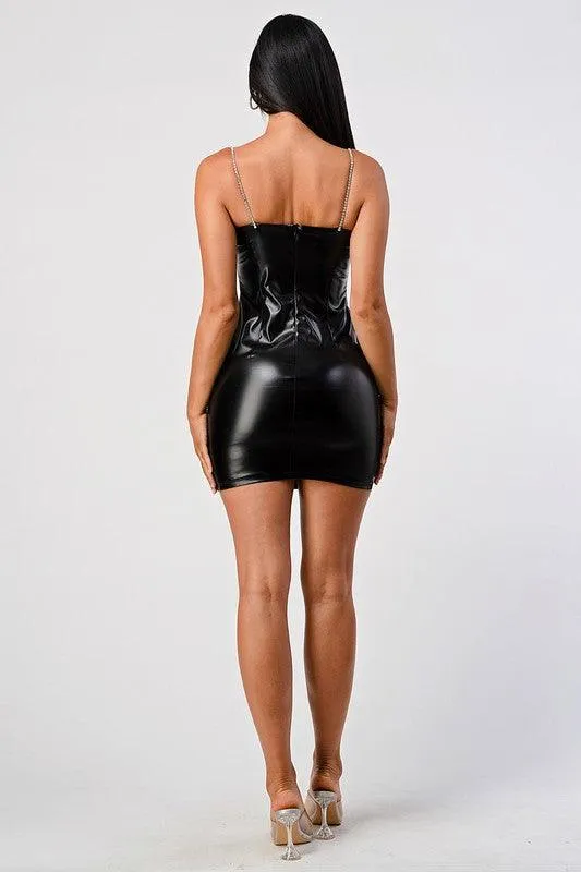 RHINESTONE FAUX LEATHER DRESS