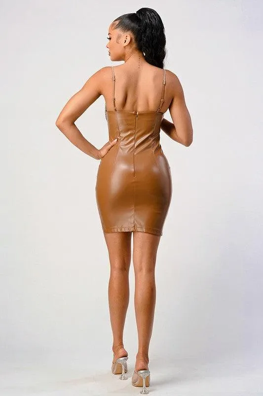 RHINESTONE FAUX LEATHER DRESS