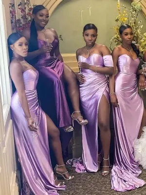Sexy Lilac Lavender Purple Sweetheart Strapless Side Slit Long Cheap Bridesmaid Dress, BD3004
