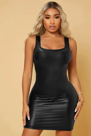 Sexy Scoop Neck PU Leather Bodycon Dress