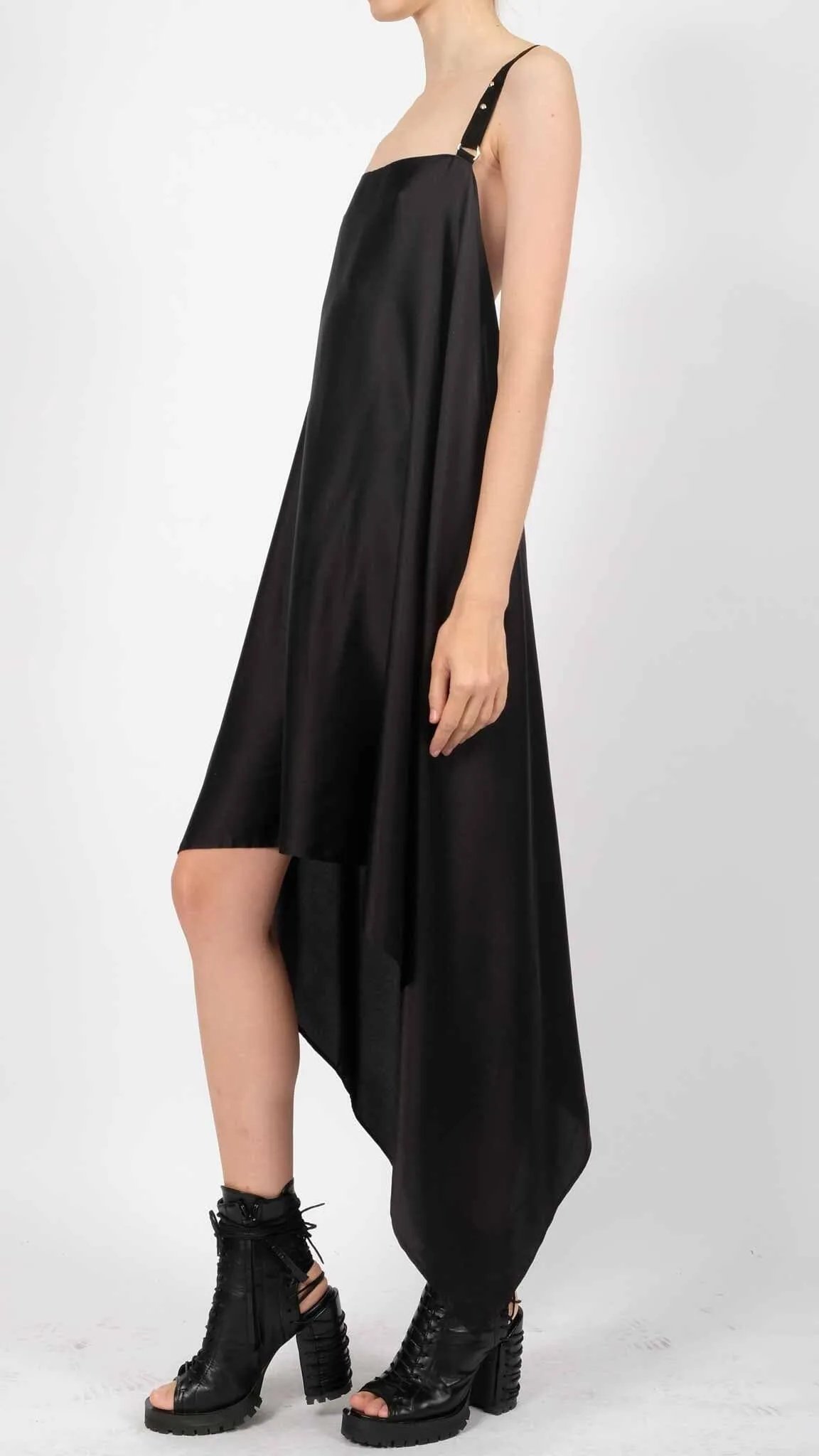 Silk Dress with Leather Straps Midi