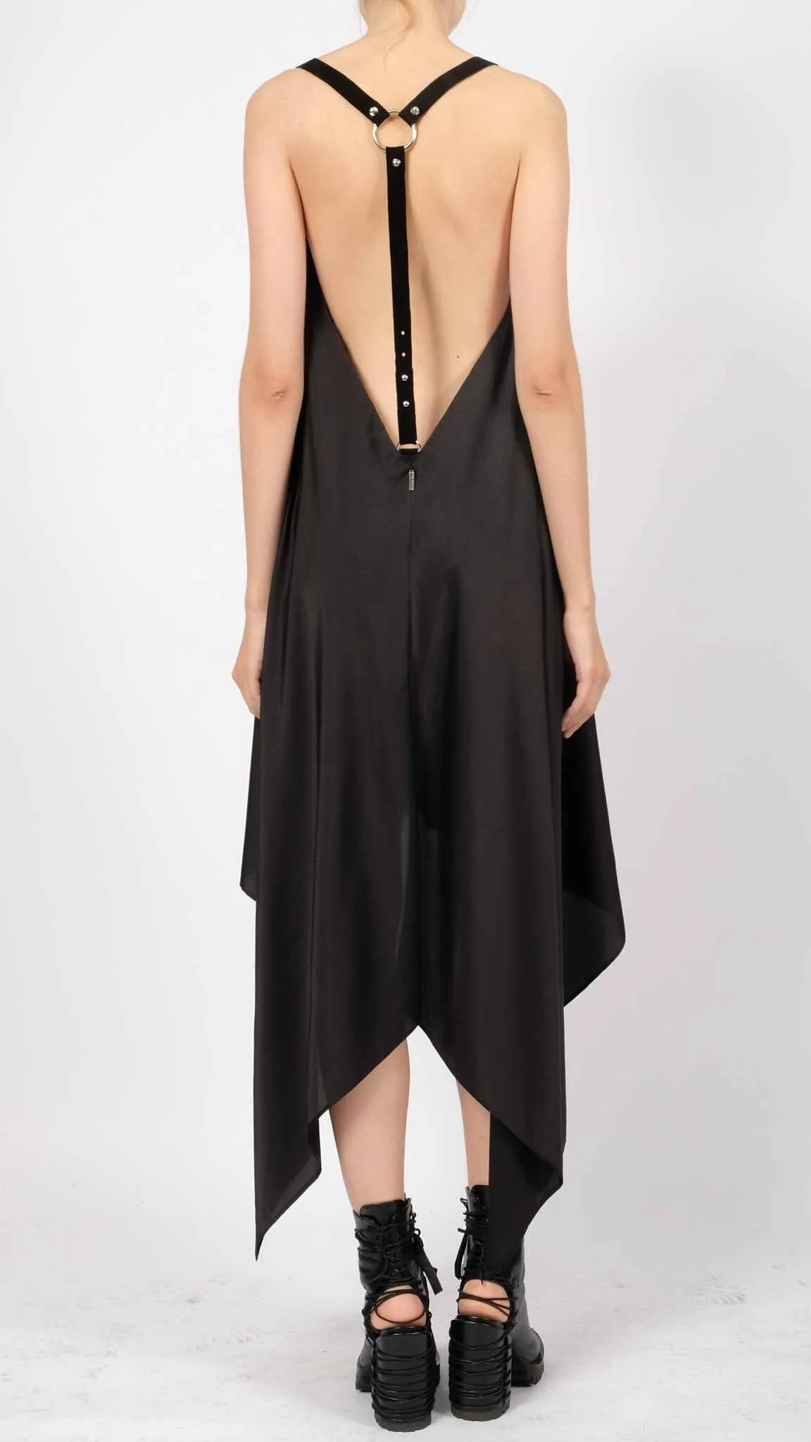 Silk Dress with Leather Straps Midi