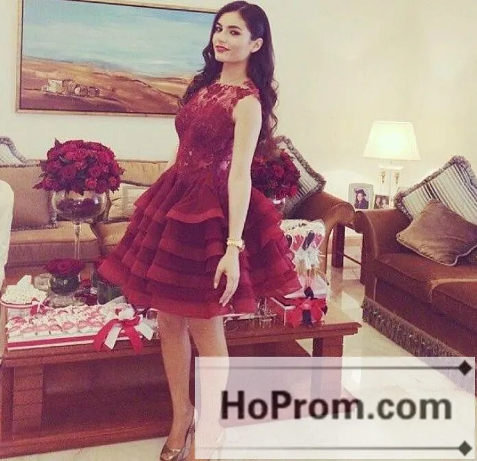 Sleeveless Red Lace Short Prom Dresses Homecoming Dresses