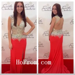 Sleveless Red Prom Dresses,V-Neck Prom Dress,Evening Dress