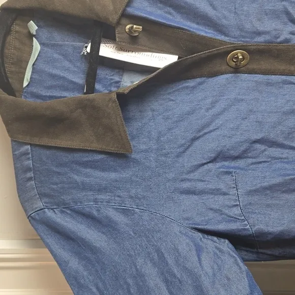 Soft Surroundings-Blue Icon Urbina Shirt/Dress Denim Western Faux Suede-Size S