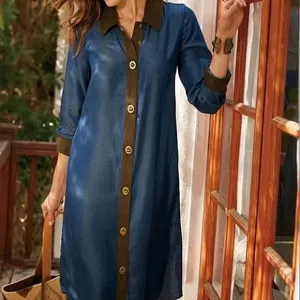 Soft Surroundings-Blue Icon Urbina Shirt/Dress Denim Western Faux Suede-Size S