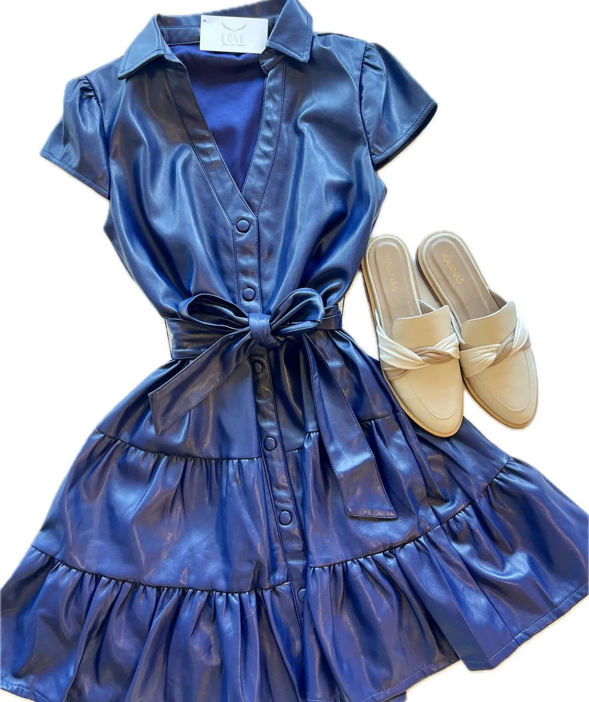 TA1159 Navy Vegan Leather Dress