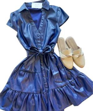 TA1159 Navy Vegan Leather Dress