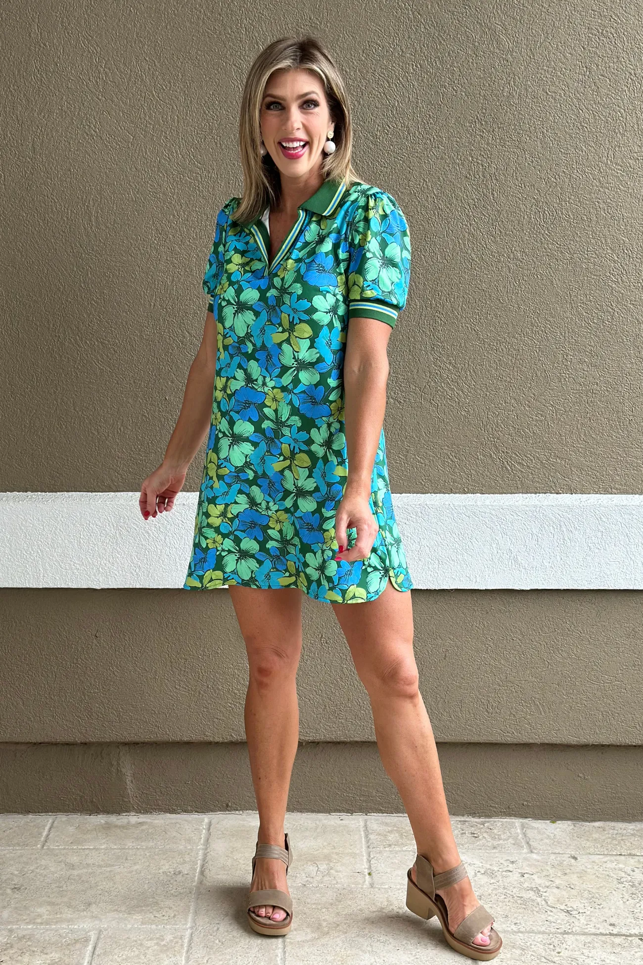 The Bloom & Go Polo Dress In Green