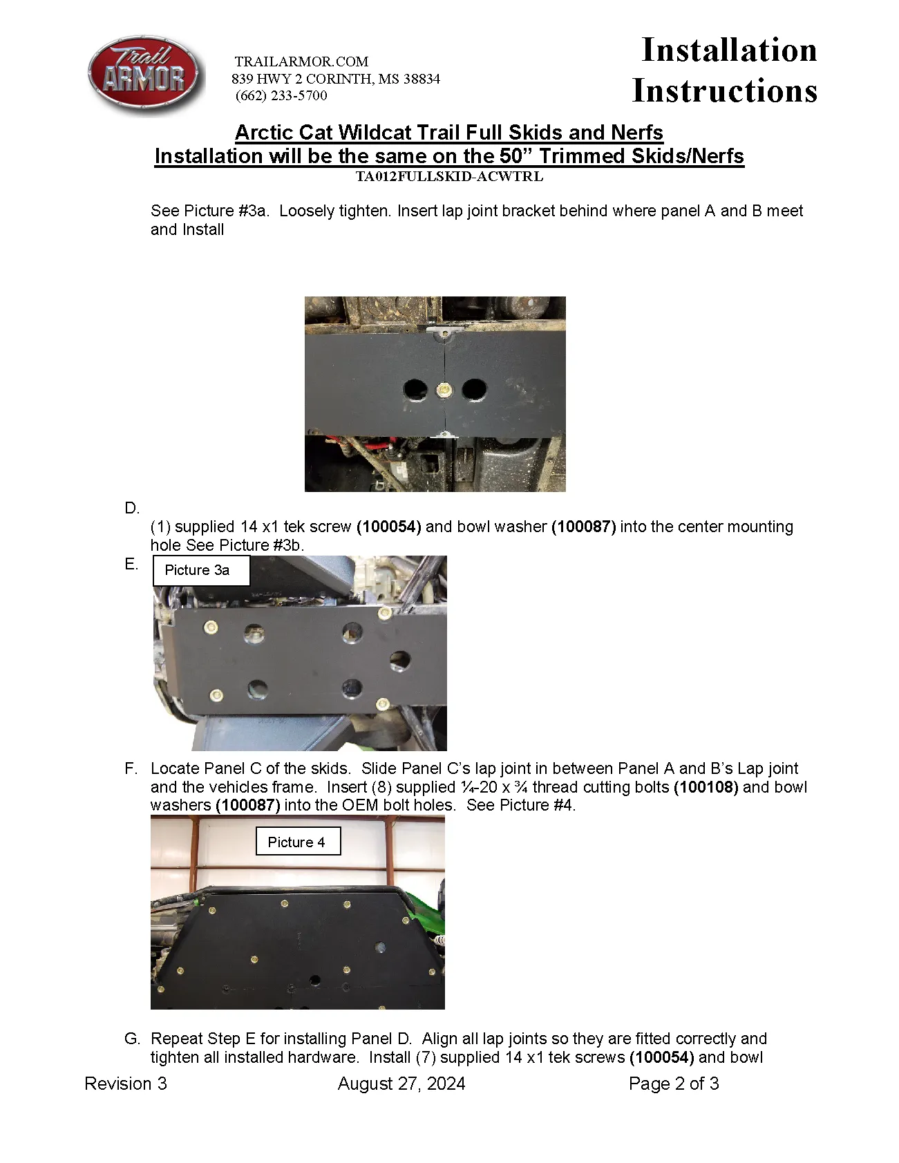 Trail Armor Arctic Cat Wildcat Trail, Wildcat Trail XT, Wildcat Trail Limited EPS, Wildcat Sport Limited EPS, Wildcat Sport XT, Wildcat Sport Full Skids with Slider Nerfs or Trimmed Nerf for 50" Trail Width Fits 2014-2019