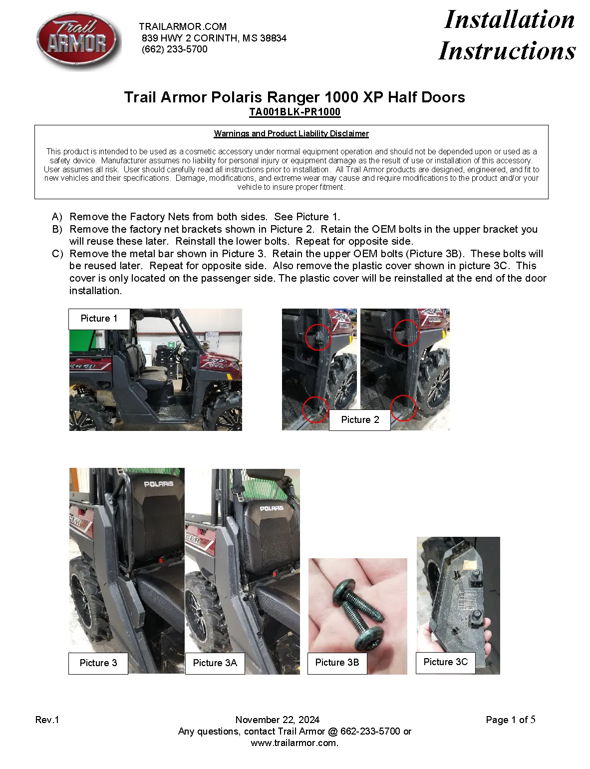 Trail Armor Ranger XP 1000, Ranger XP Kinetic Ranger 1000 Half Doors 2020 - 2025