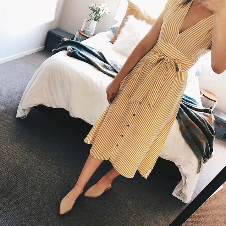 V Neck Midi Dress - Front Wrap