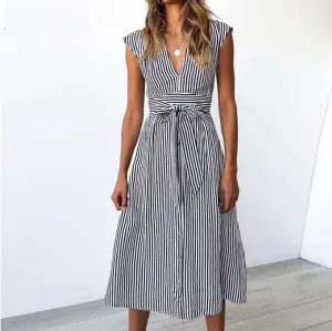 V Neck Midi Dress - Front Wrap