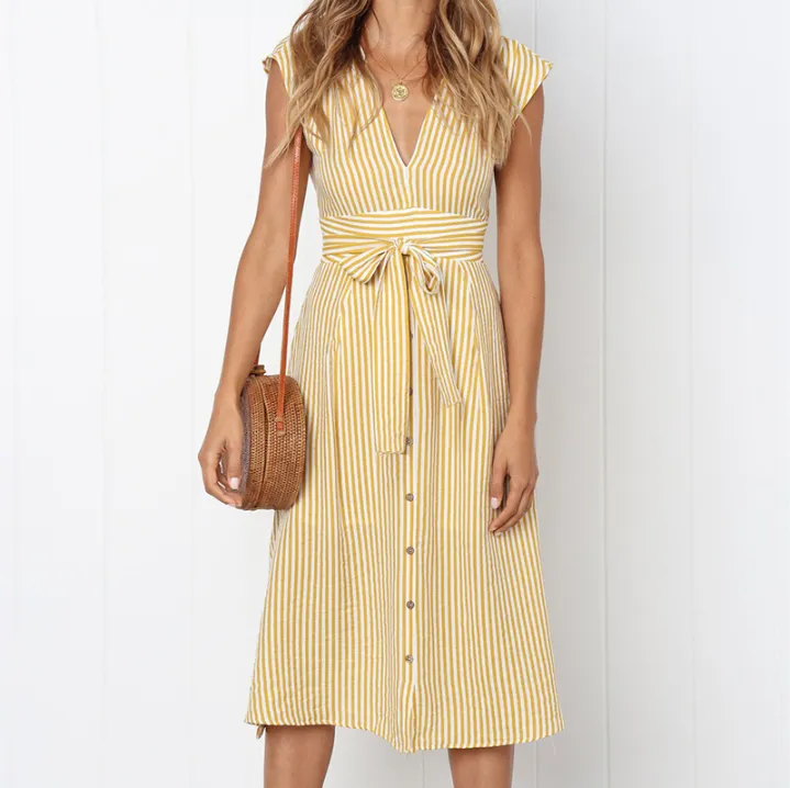 V Neck Midi Dress - Front Wrap