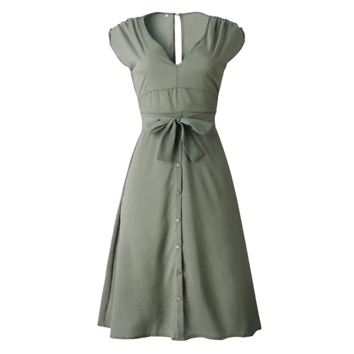 V Neck Midi Dress - Front Wrap