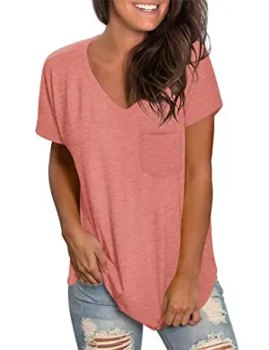 WEESO Womens T Shirts V Neck Tops Short Sleeve Ladies Summer Tunic Loose Fit Tee Coral XXL