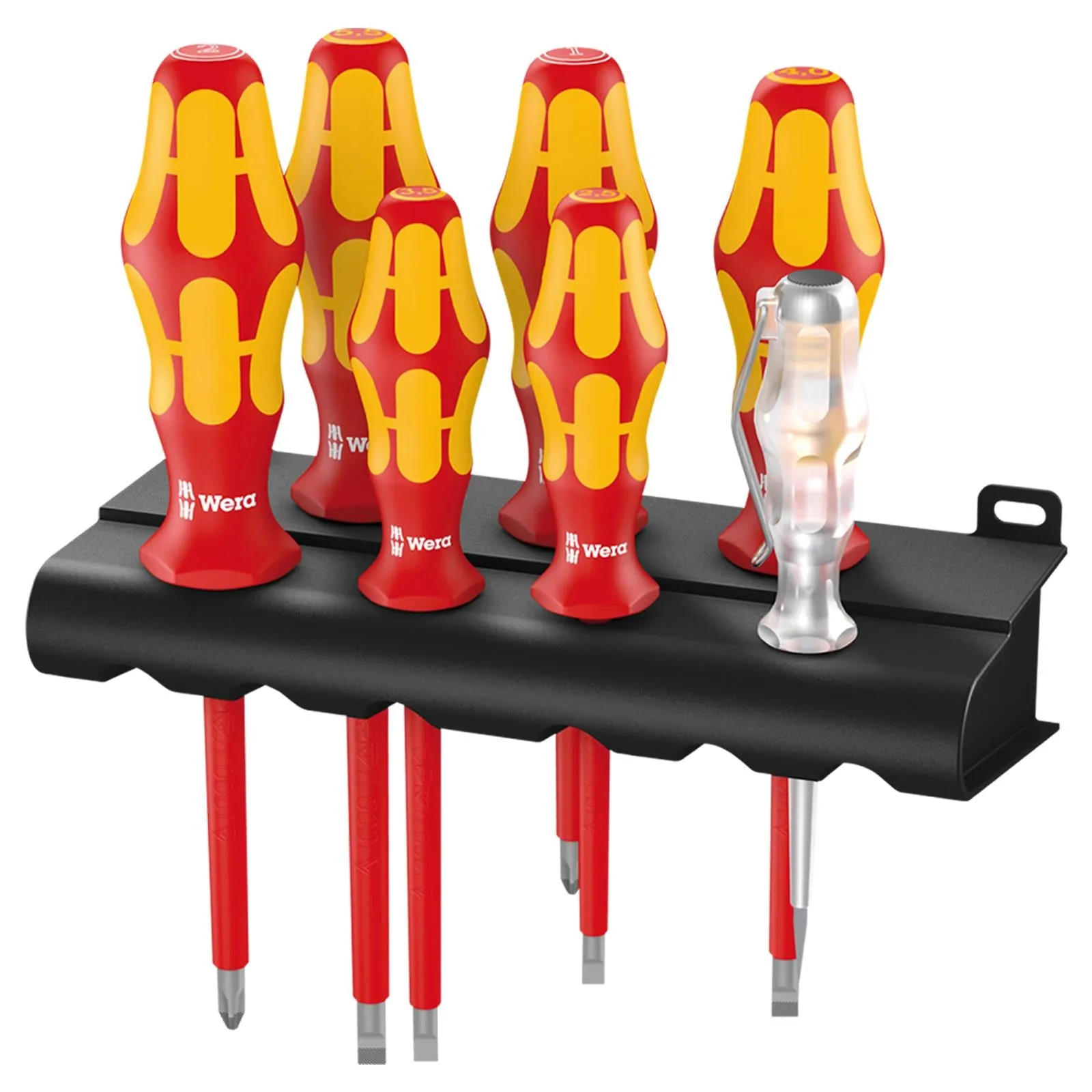 Wera Screwdriver Set Rack VDE 7 Piece 160 i/7 Kraftform Plus Series 100 Voltage Tester Slotted Phillips