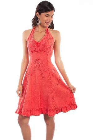 Women's Cantina Collection Dress: Halter Style with Ruffle Hem, Brick