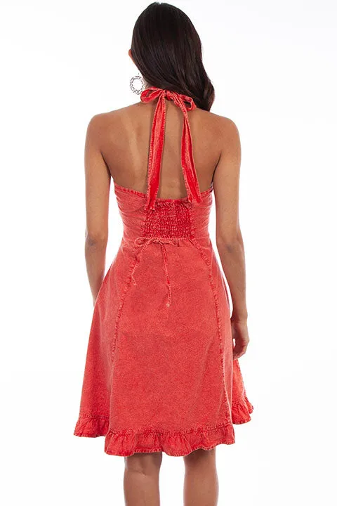 Women's Cantina Collection Dress: Halter Style with Ruffle Hem, Brick