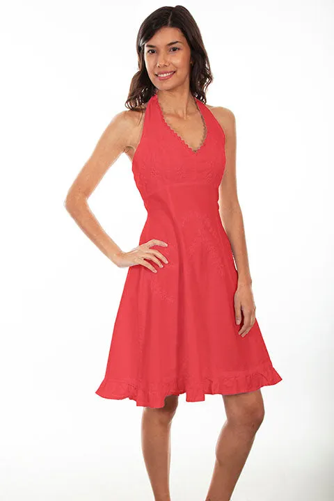 Women's Cantina Collection Dress: Halter Style with Ruffle Hem, Brick