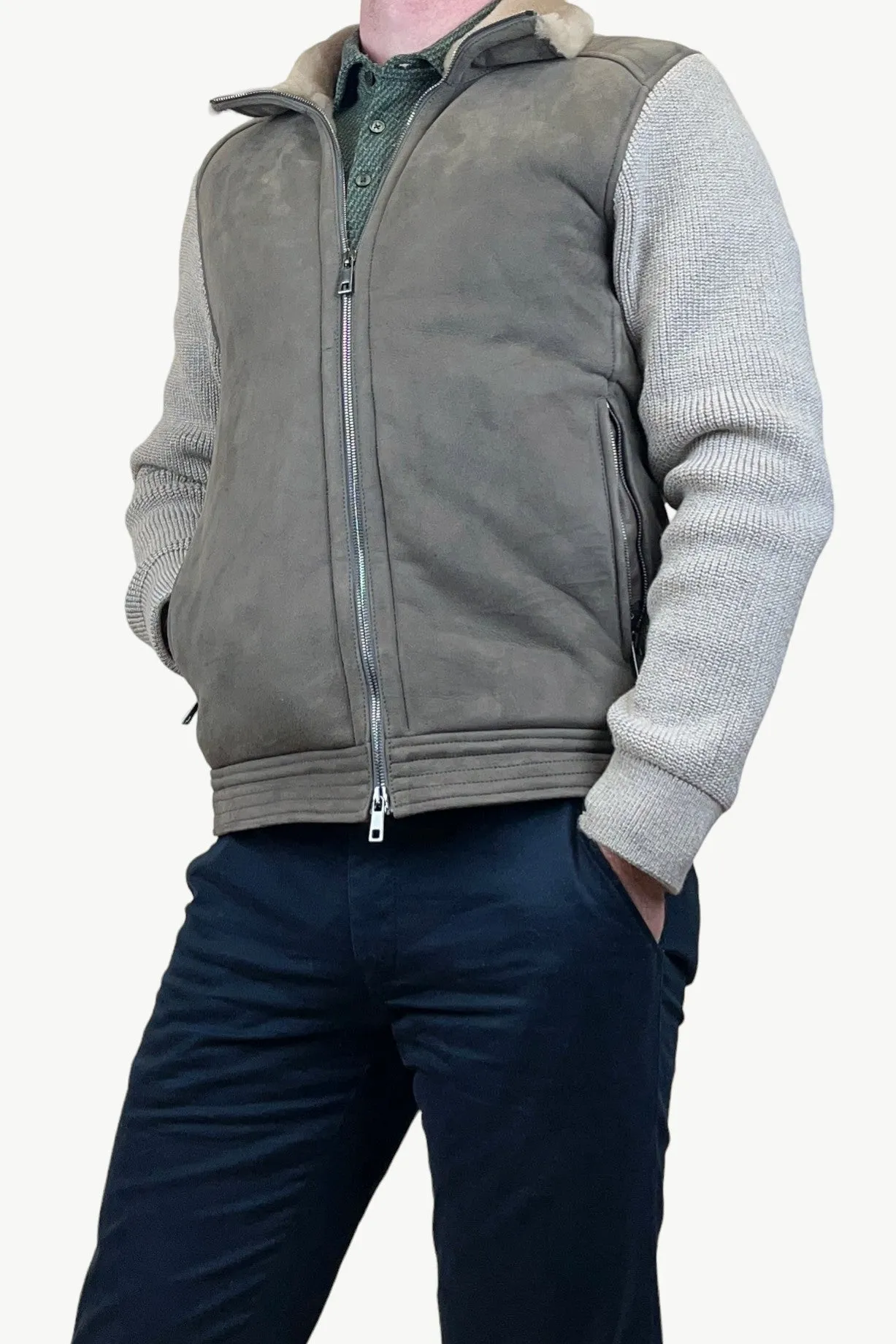 Woven Shearling Collared Jacket